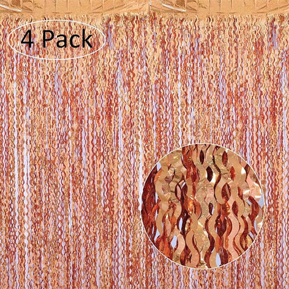 4 Pack 3.3x6.6ft Wavy Orange Foil Fringe Backdrop Curtains -Tinsel Streamers - Image 2
