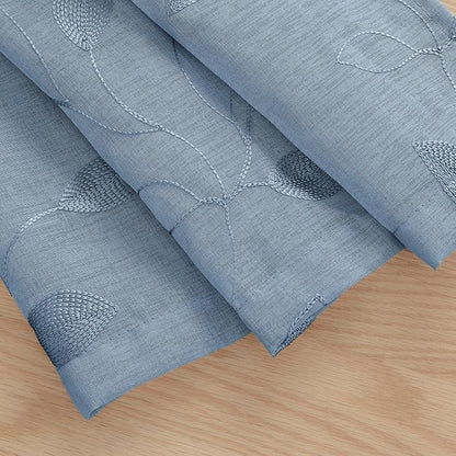 HOMEIDEAS Stone Blue Sheer Kitchen Curtains 30 X 24 Inch Length 2 Panels - Image 4