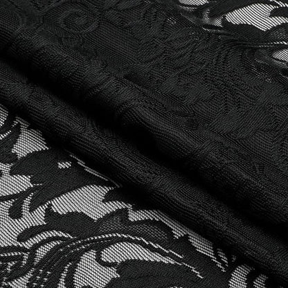 Bujasso Black Lace Pinch Pleat Curtains 96 inch, Gothic Vintage Floral Sheer - Image 9