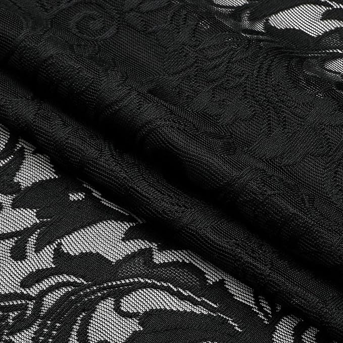 Bujasso Black Lace Pinch Pleat Curtains 90 inch, Gothic Vintage Floral Sheer - Image 5