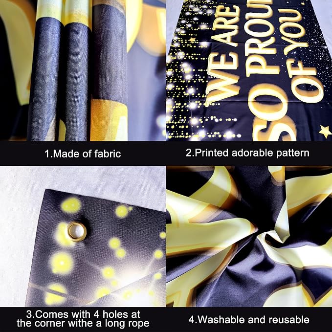 KatchOn Black and Gold Congratulations Banner 72x44 Inch | We Are So Proud of - Image 5