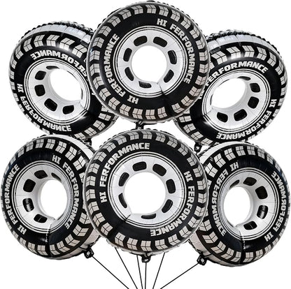 6 PCS Race Car Tire Foil Balloons, 30 Inch Reusable Racing Wheel Balloons by HTangparty