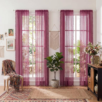 WAZZIO Boho Lace Curtains 84 Inches 2 Panel, Light Filtering Privacy Tassel & - Image 9