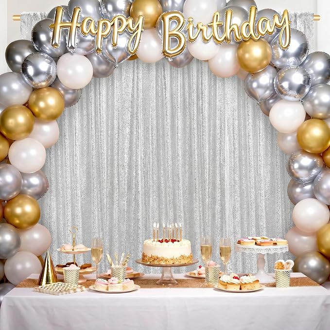 Silver Sequin Backdrop Curtains-2 Panels 3FTx8FT Silver Backdrop - Image 4