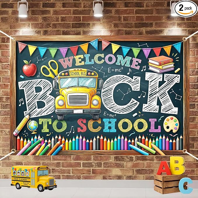 Welcome Back to School Backdrop 59x39in Chalkboard Party Background | Washable by Jenlion