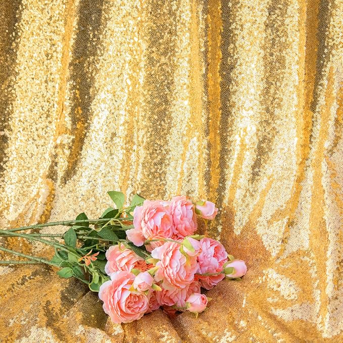 JYFLZQ Gold Sequin Backdrop Curtains 8ft x 8ft 1 Panel Glitter Photo Booth - Image 2