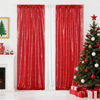 Poise3EHome 2Pcs 2Ft x 8Ft Red Sequin Backdrop Curtains, Glitter Photography - Image 3