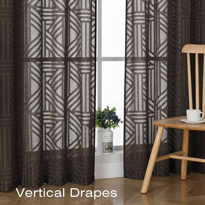Simplebrand Chocolate Semi Sheer Curtains 84 Inches Long 2 Panels, Light - Image 5