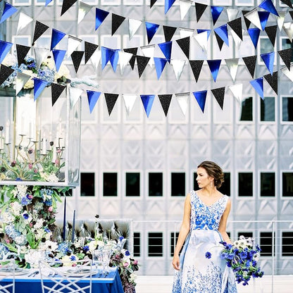 30Ft Navy Blue Black and Silver Party Decorations Royal Blue Triangle Flag - Image 5
