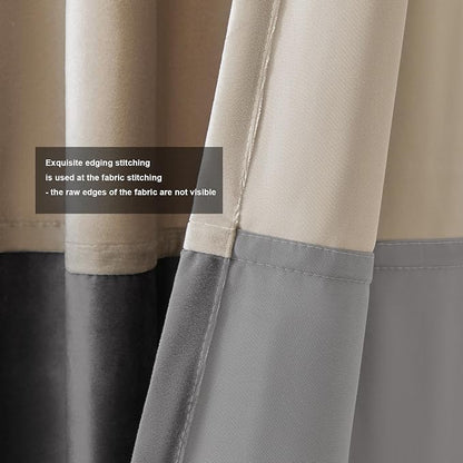BULBUL Luxury Color Block Velvet Curtains 84 inch Long- Champagne Gray | Modern - Image 3