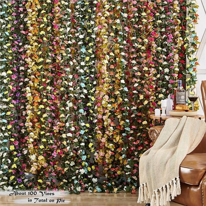 Artificial Flower Garland 8pcs 8.2ft Rose Vine Decor, Fall Pink Flower | - Image 9