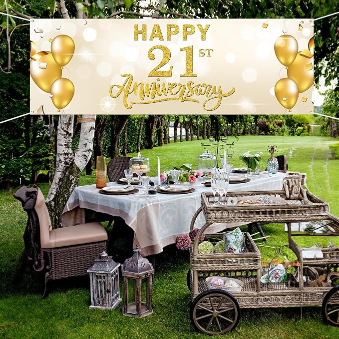 Large Happy 21st Anniversary Banner Twenty-one Themed Garden Backdrop Banner - Image 7