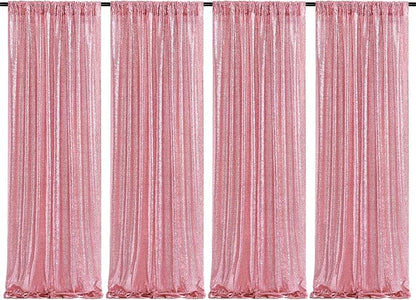 Sequin Backdrop 4 Pcs 2ftx8ft Glitter Blush Pink Party Backdrop Curtain Wedding by SoarDream