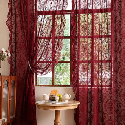 Deeprove Lace Sheer Burgundy Curtains by Deeprove