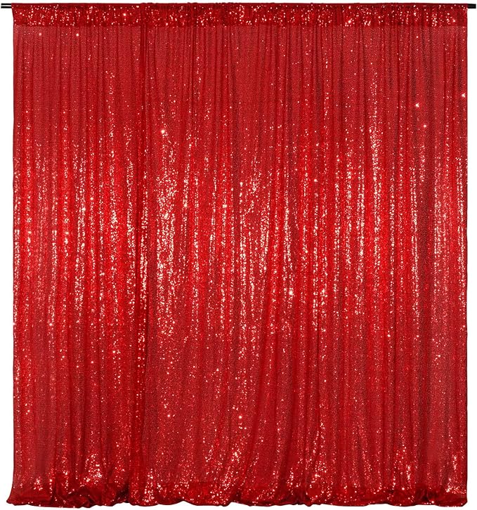 Poise3EHome Red Sequin Backdrop Curtain, 10Ft x 10Ft Red Glitter Photography by Poise3EHome