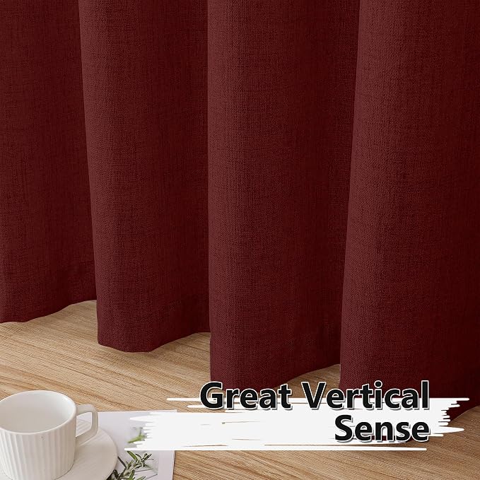 Tollpiz Short Linen Curtains Living Room Rod Pocket Semi Sheer Curtain Burlap - Image 4