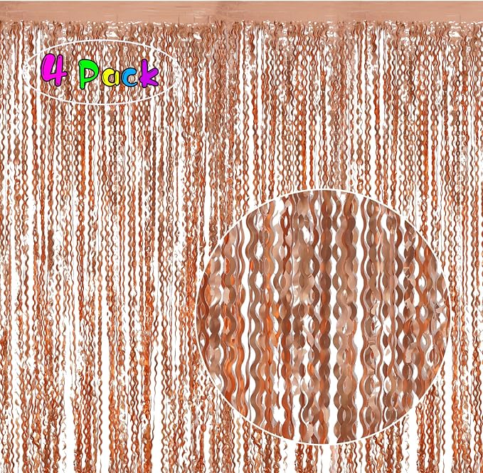 4 Pack Rose Gold Foil Curtain Birthday Decorations - Image 2