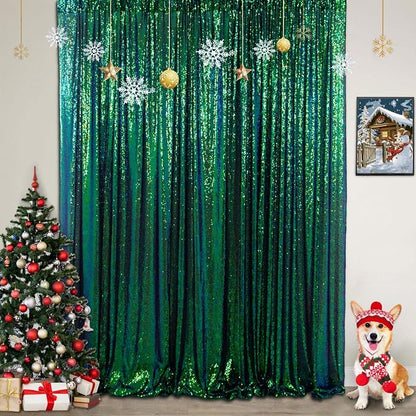 ShinyBeauty 7FTx7FT Iridescent Green Sequin Backdrop | Photo Booth Curtain by ShinyBeauty