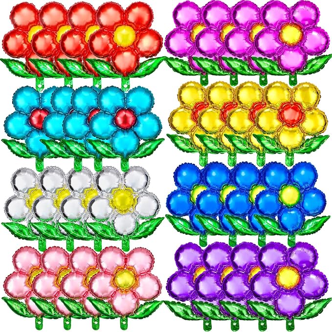 Skylety 32 Pieces Flower Foil Balloons 18 Inch Beautiful Floral Colorful Flower by Skylety