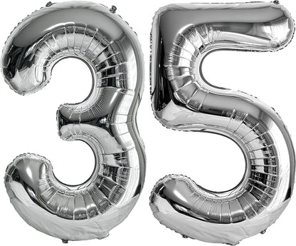 FIROMI 35 Number Balloons Silver Big Foil Mylar 53 Balloon Numbers 40 inch | by Firomi
