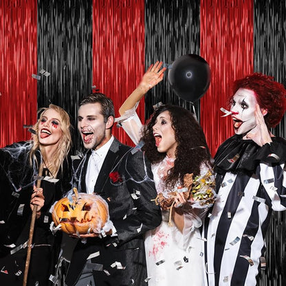 ZATAYE 2 Pack Black Red Halloween Foil Curtain Streamer Decorations | Black Red - Image 6