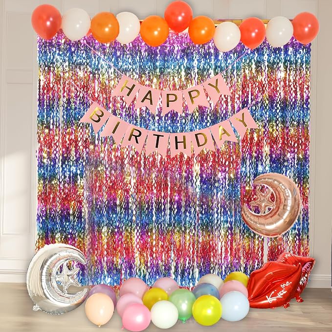 4 Pack Wavy Rainbow Foil Fringe Curtain | 3.3x6.6ft Colorful Tinsel Metallic - Image 6