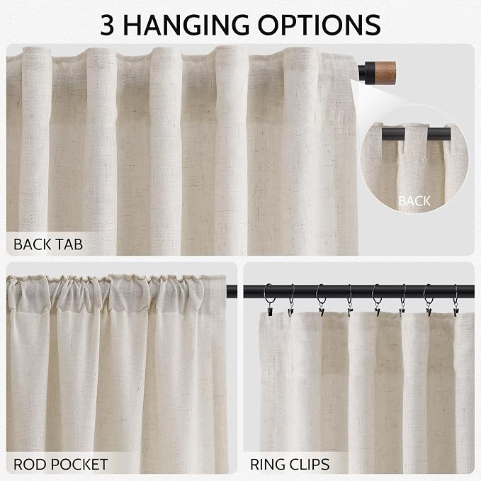 108 Inch Long Curtains for Living Room Pearl White Linen Coastal Decor Light - Image 2