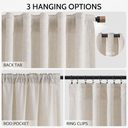 108 Inch Long Curtains for Living Room Pearl White Linen Coastal Decor Light - Image 2