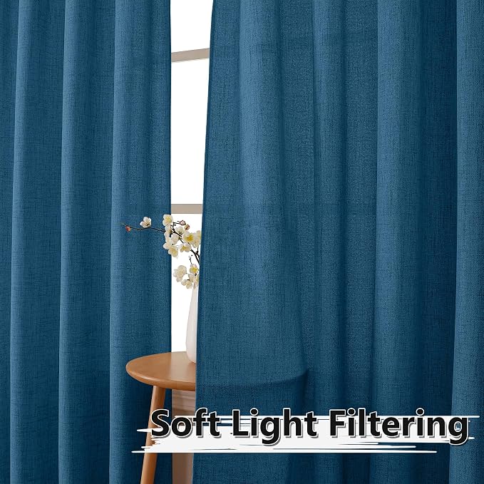 Tollpiz Short Linen Curtains Living Room Rod Pocket Semi Sheer Curtain Burlap - Image 2