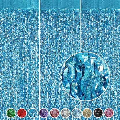CYLMFC 3 Pack 3.3 ft x 6.6 ft Teal Foil Fringe Curtains by CYLMFC
