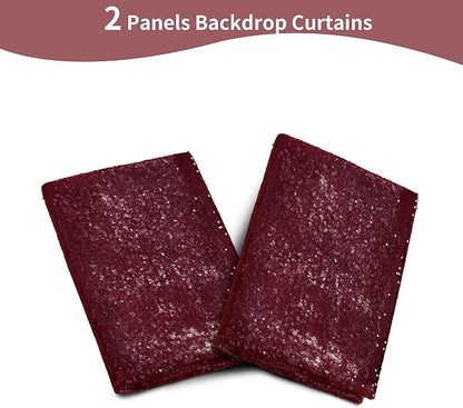 Burgundy Sequin Backdrop Curtains, 2 Panels 2FTx8FT Burgundy Curtain Backdrop - Image 6