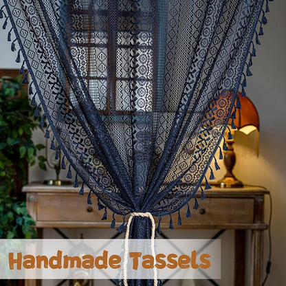 Sutuo Home Navy Blue Boho Doorway Curtain - Image 3
