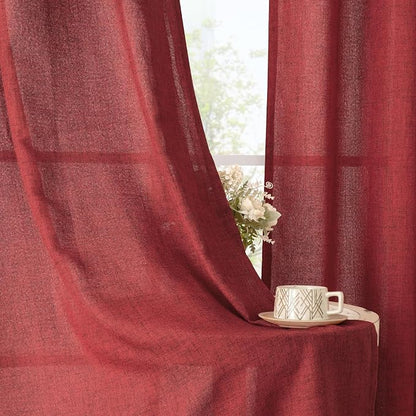 YoungsTex 48 Inch Length Burgundy Red Linen Curtains - Image 3