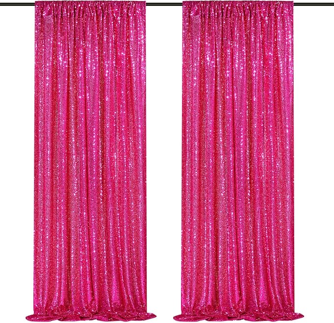 Hot Pink Sequin Backdrop 2 Panels 2FTx8FT Photo Backdrop Curtains Glitter | by QueenDream
