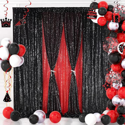 Black Sequin Backdrop Curtain 7ft x 7ft Glitter Photo Booth Backdrop | Glitter - Image 2