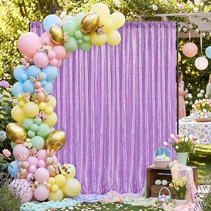 Lavender Sequin Backdrop Curtains-1 Panel 5FTx8FT Light Purple Backdrop - Image 4