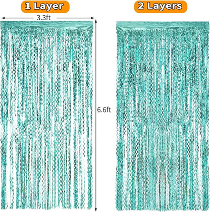 4 Pack 3.3 ft x 6.6 ft Wavy Aqua Teal Blue Tinsel Foil Fringe Curtains Backdrop - Image 6