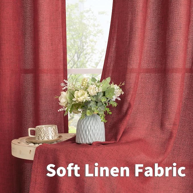 YoungsTex Burgundy Red Linen Curtains 40 Inch Length, Short Light Filtering - Image 6