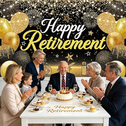 Large Black Gold Happy Retirement Decorations Banner - Image 5