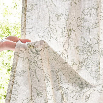 jinchan Floral Linen Curtains for Living Room 84 Inch Length Green Flower - Image 3