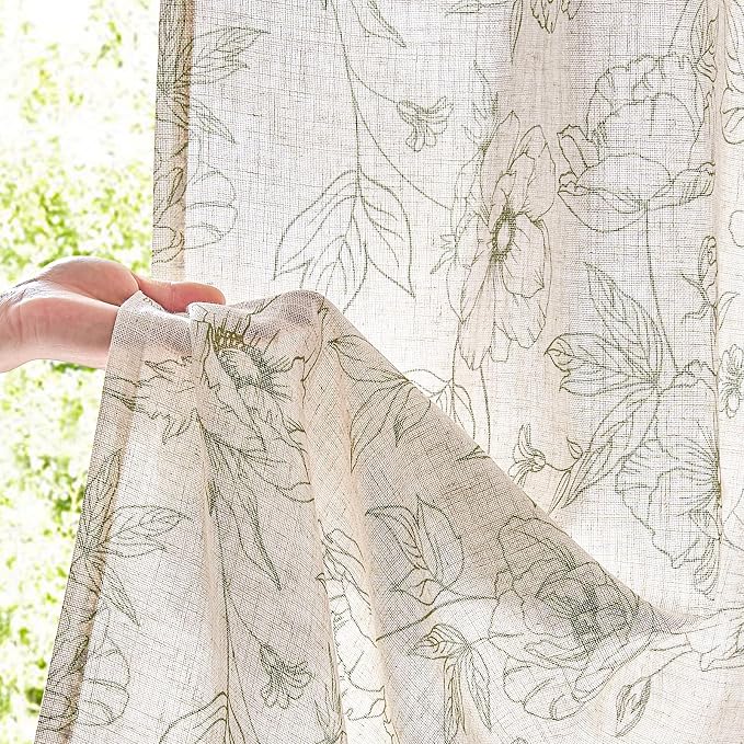 jinchan Floral Linen Curtains for Living Room 63 Inch Length Green Flower - Image 3