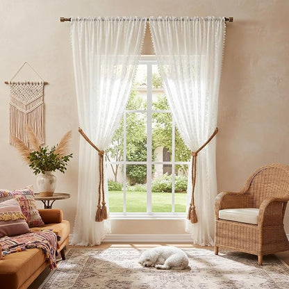WAZZIO White Boho Lace Curtains 84 Inch -Cute Vintage Victorian Sheer Panel - Image 3