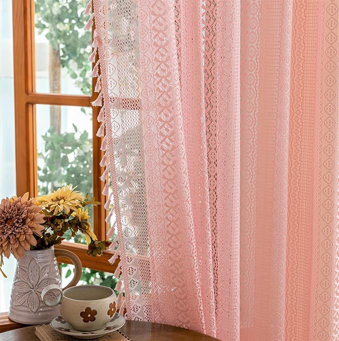 Sutuo Home Light Pink Lace Boho Curtains 84 inches Long - Image 3