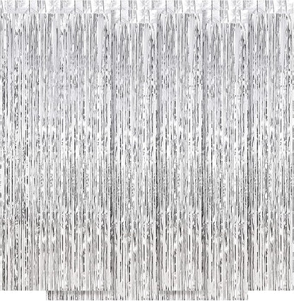 5 Pack Silver Fringe Backdrop 3.2ft x 8.2ft Foil Fringe Curtains Party Tinsel by Ohiyoo