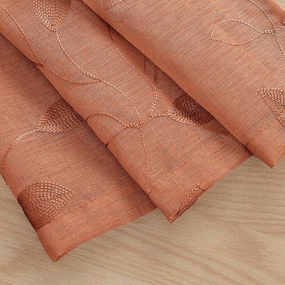HOMEIDEAS Fall Burnt Orange Sheer Kitchen Curtains 30 X 36 Inch Length 2 Panels - Image 4