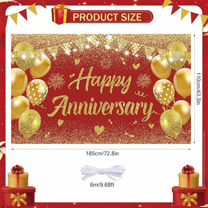 Wedding Anniversary Banner Red Gold Happy Decorations - Image 2