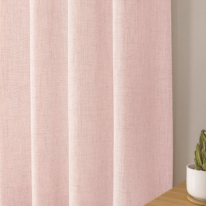 Tollpiz Linen Curtains Living Room Rod Pocket Semi Sheer Curtain Burlap Light - Image 8