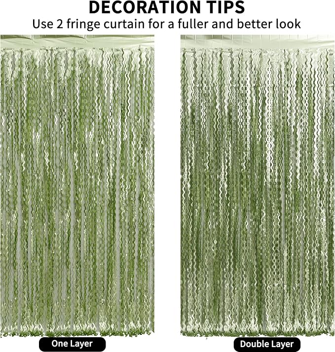 4 Pack Sage Green Wavy Metallic Tinsel Foil Fringe Curtains 3.3x6.6 Feet - Image 5