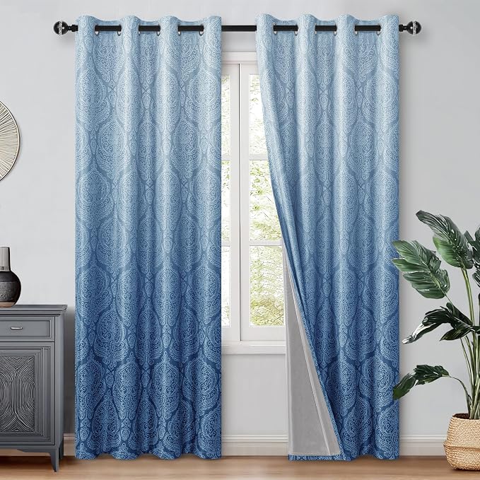DWCN 100% Blackout Curtains for Bedroom 96 Inch Long-Damask Patterned Ombre by DWCN