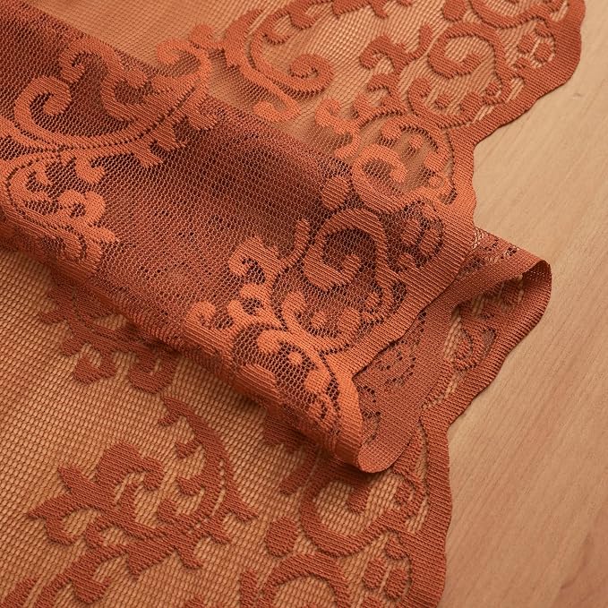 Brunt Orange Lace Curtains 63 Inch Length 2 Panels Set - Image 6